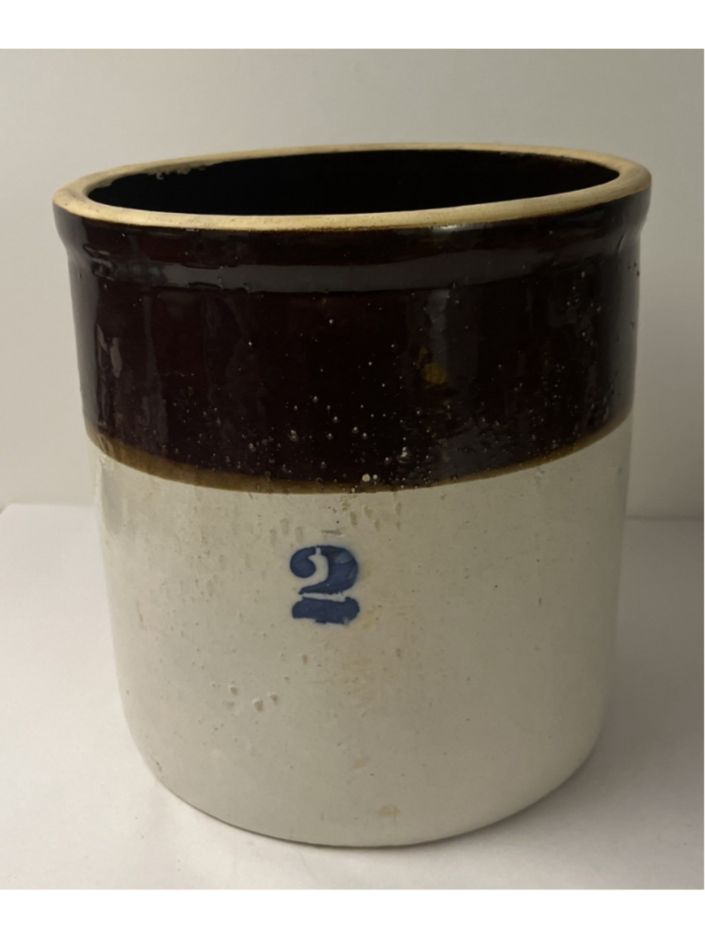 Vintage Antique Medalta 2 Gallon Stoneware Crock Cobalt Blue Number 2 Two tone